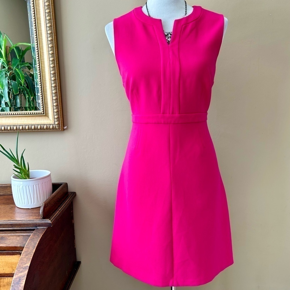 Diane von Furstenberg DVF Hot Pink Fleur Sleeveless Mini Dress Split Neck Size 6